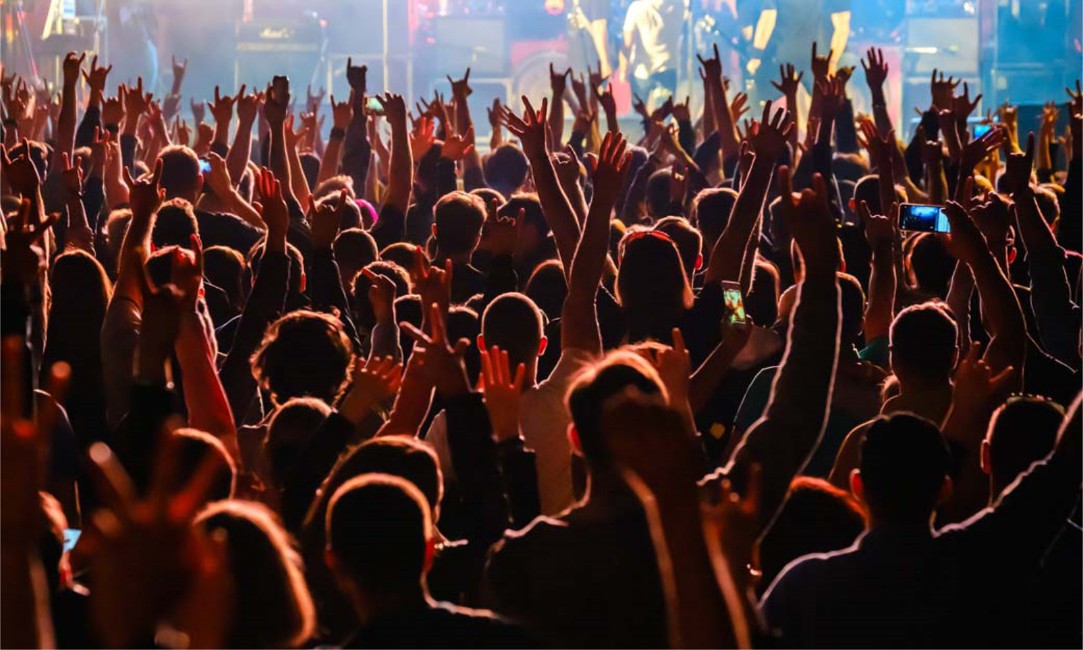 Fans at live rock music concert cheering